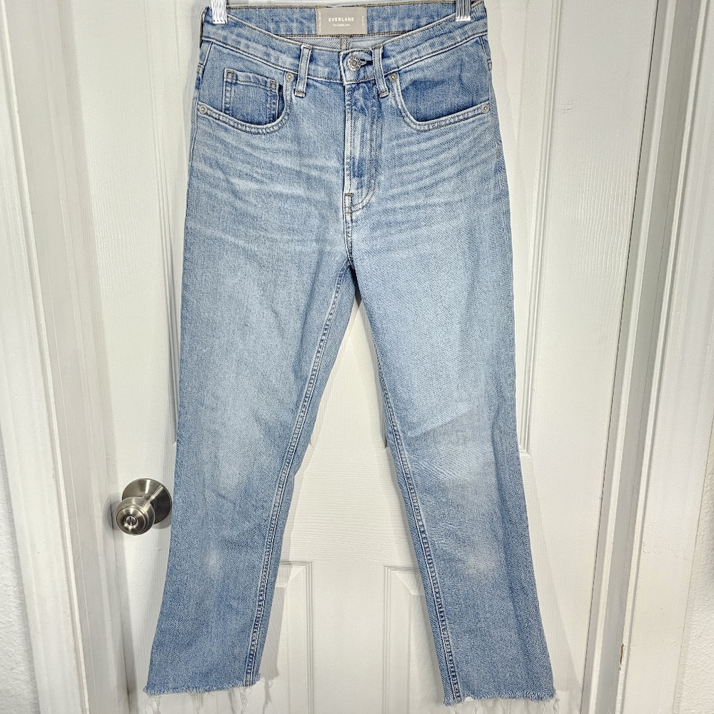 EVERLANE The Cheeky Jean 24 Crop Frayed Straight Leg Blue Pre-owned